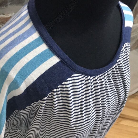 Max Studio Women's Striped Short Sleeve Top, Medium, Blues and White - Picture 3 of 8